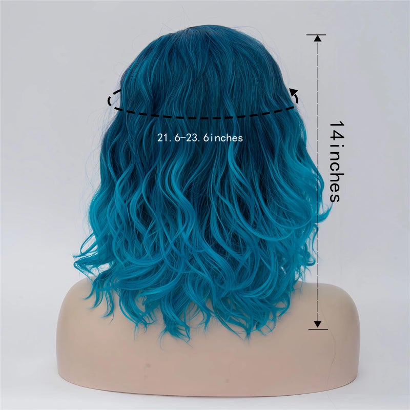 Cying Lin Short Bob Wavy Costume Wig Ombre Blue Wig For Women Cosplay Halloween Wigs Heat Resistant Bob Party Wig Include Wig Cap (Ombre Blue) - Image 5